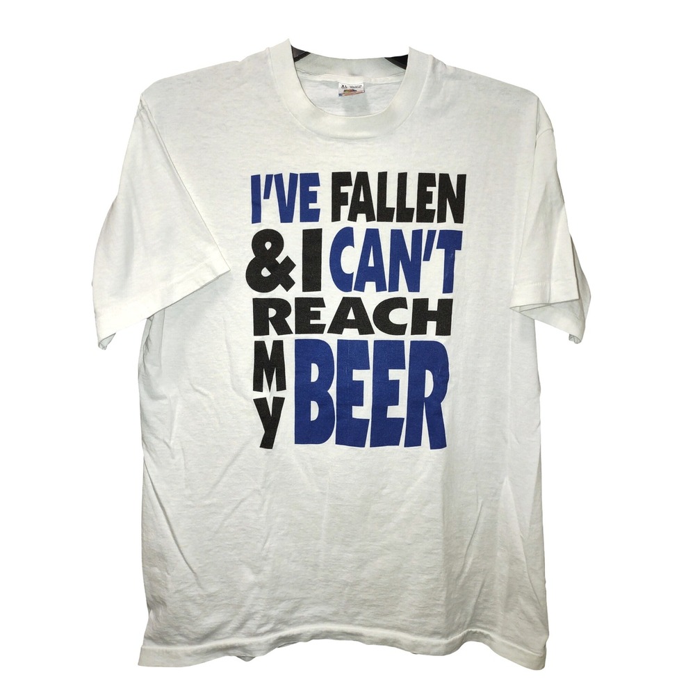 Vtg Fruit of the Loom XL Graphic T Shirt I've Fallen Beer Funny‎ Humor Novelty